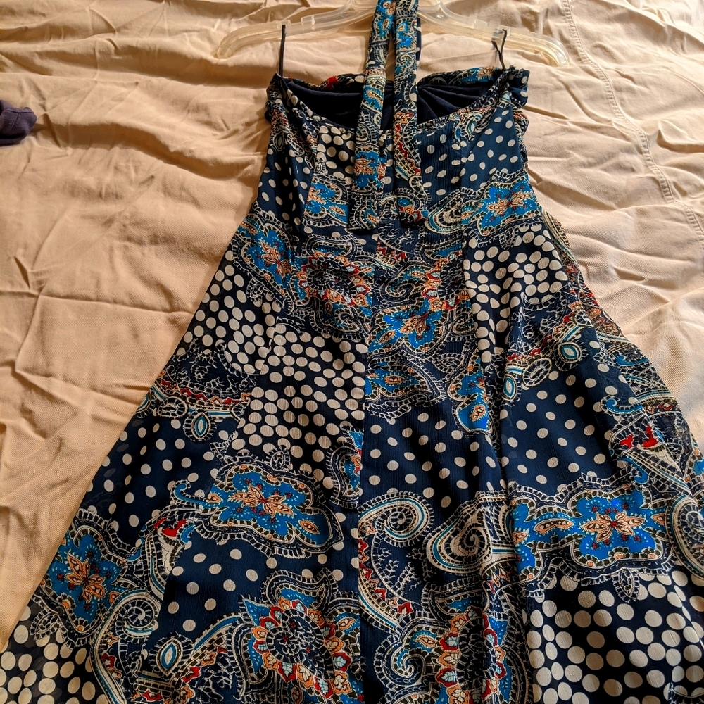 Blue Paisley Boho Halter Dress